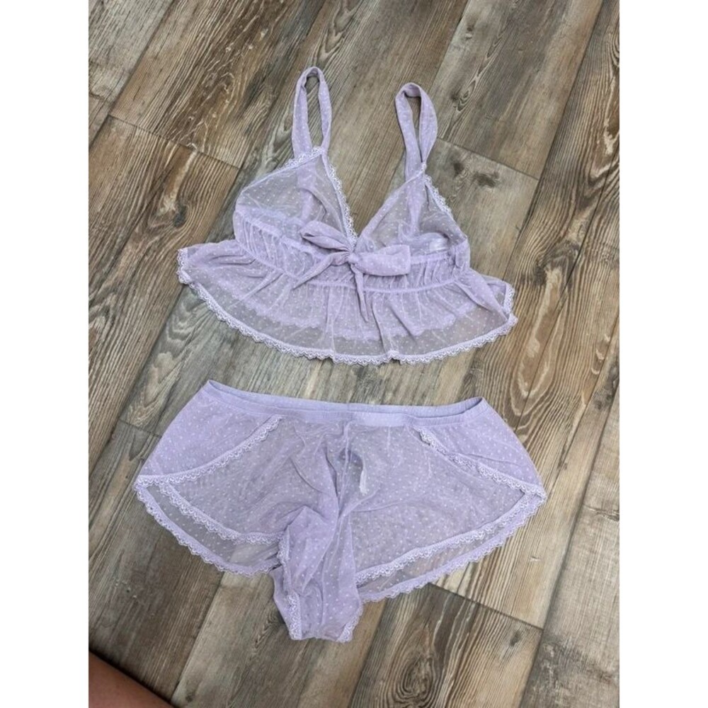 Purple dot mesh cami and short set